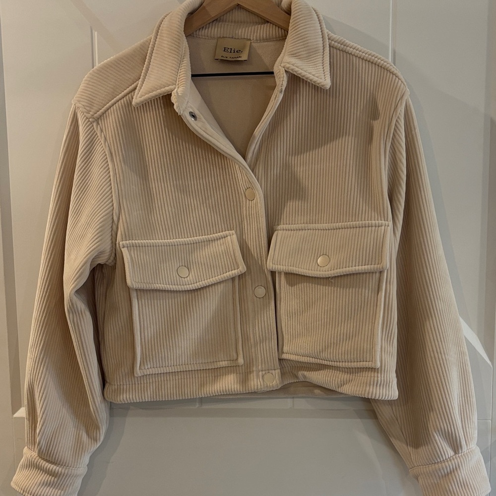 Elie Tahari Cream Corduroy Boxy Crop Jacket
